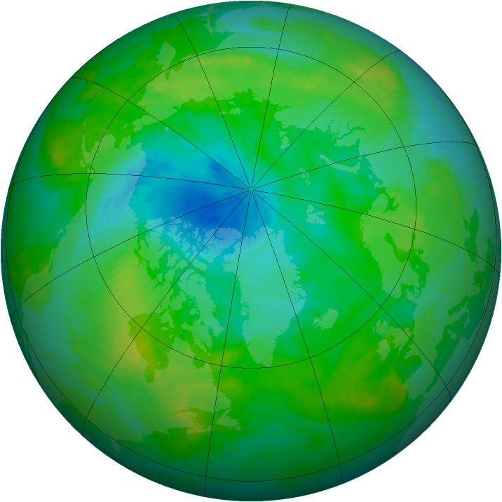 Arctic ozone map for 07 August 1999